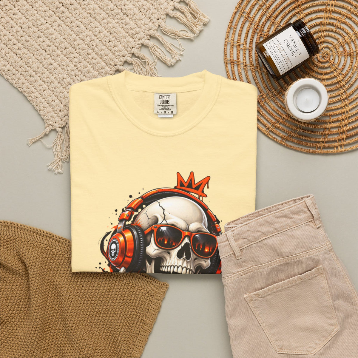 Neon Skull DJ Unisex Garment-Dyed T-shirt image 37