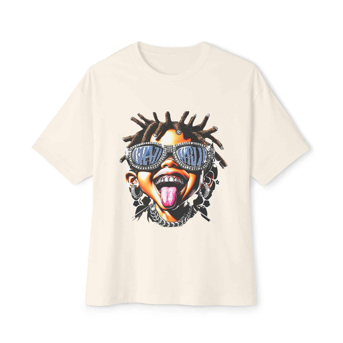 Diamond Drip Unisex Oversized Boxy Tee - Natural, XS image
