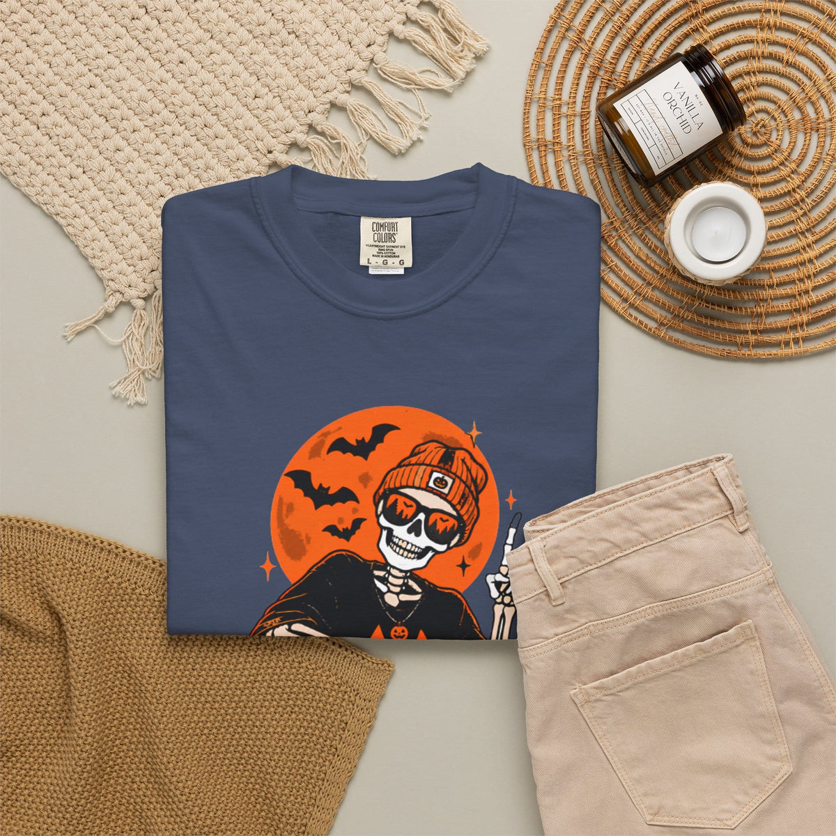Retro Skater Skeleton Halloween Unisex Garment-Dyed T-shirt image 63