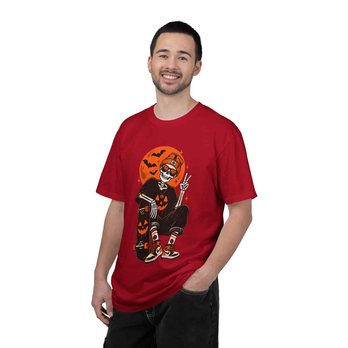 Retro Skater Skeleton Halloween Unisex Garment-Dyed T-shirt image 52