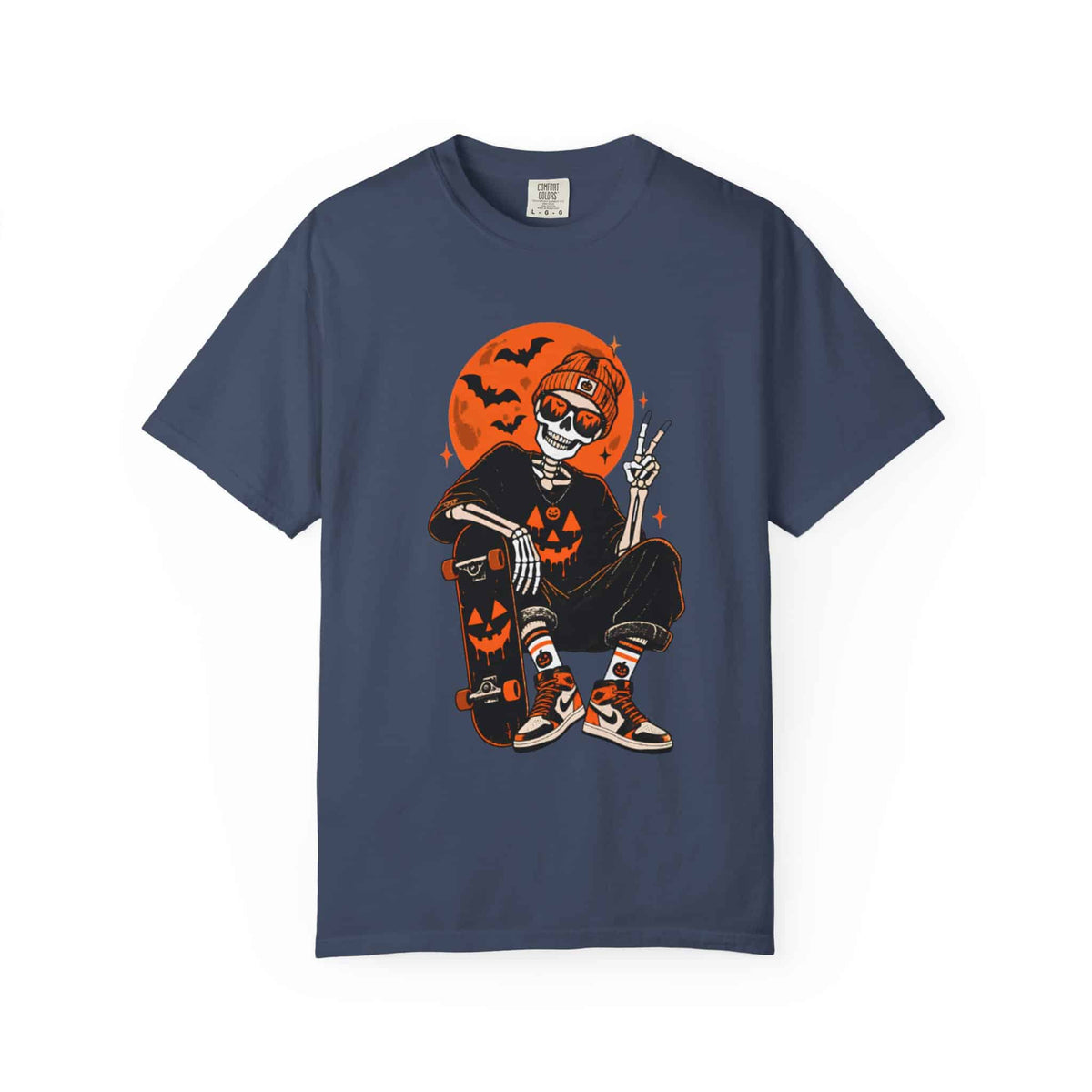 Retro Skater Skeleton Halloween Unisex Garment-Dyed T-shirt image