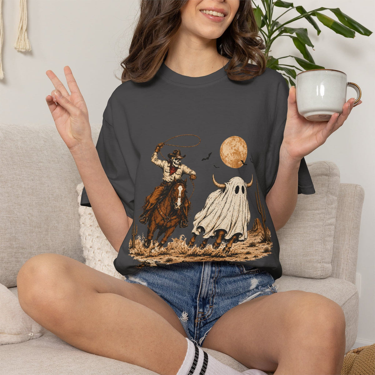 Halloween Basketball Skeleton Unisex Garment-Dyed T-shirt image 129