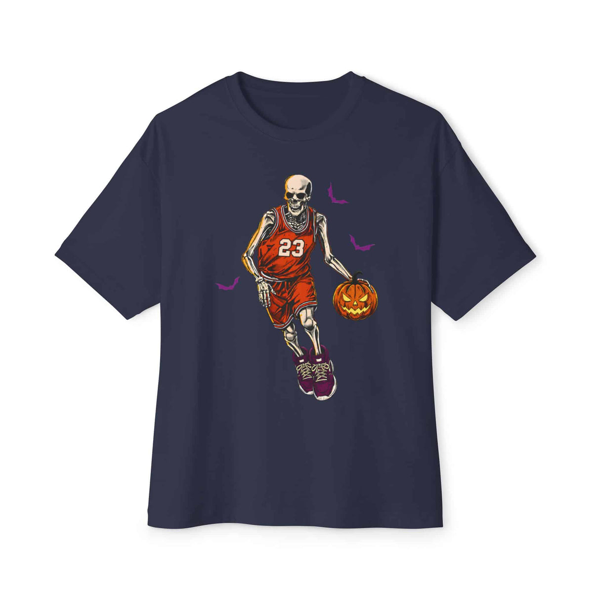 Halloween Basketball Unisex Oversized Boxy Tee - Navy, 3XL image