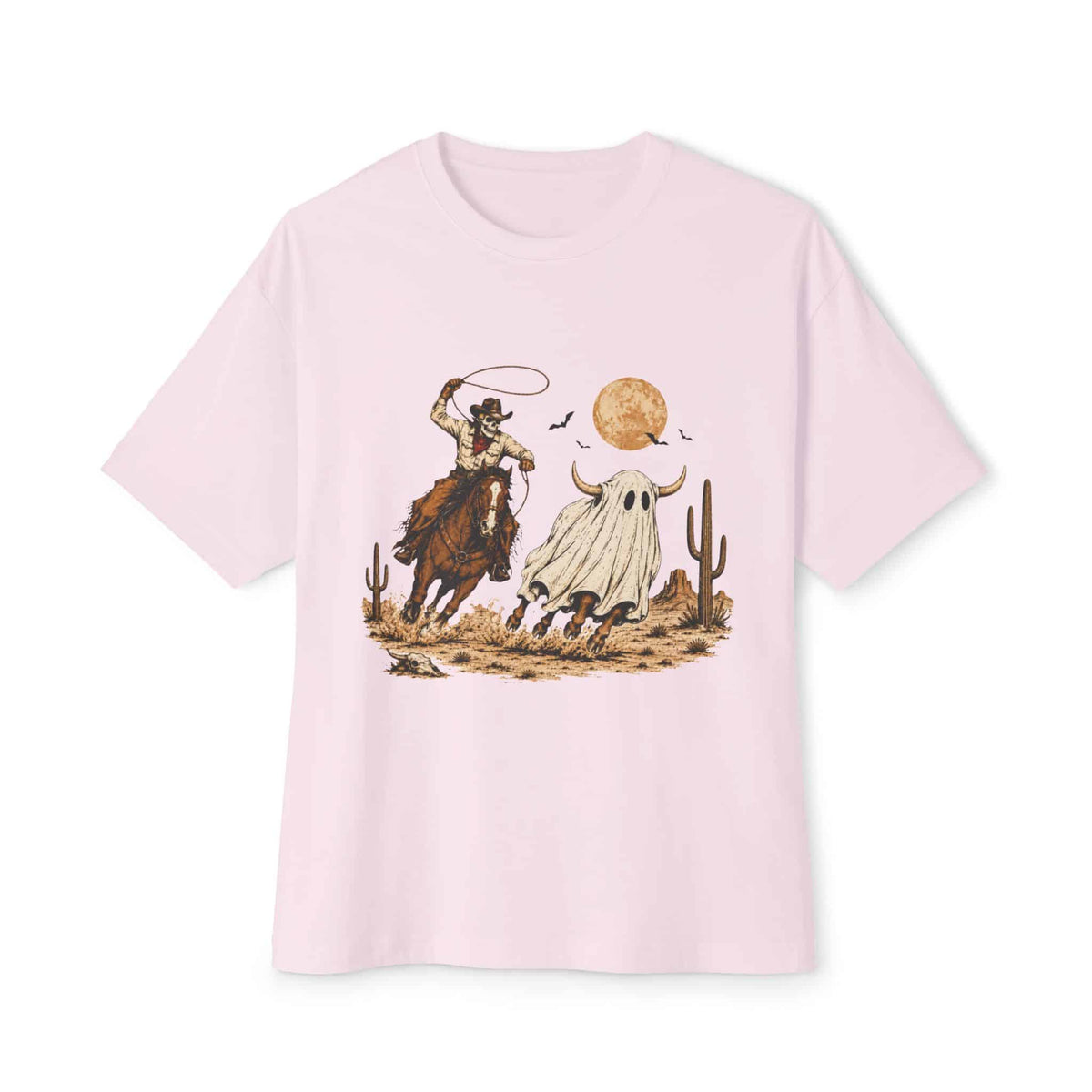 Halloween Cowboy Unisex Oversized Boxy Tee - Soft Pink, 2XL image