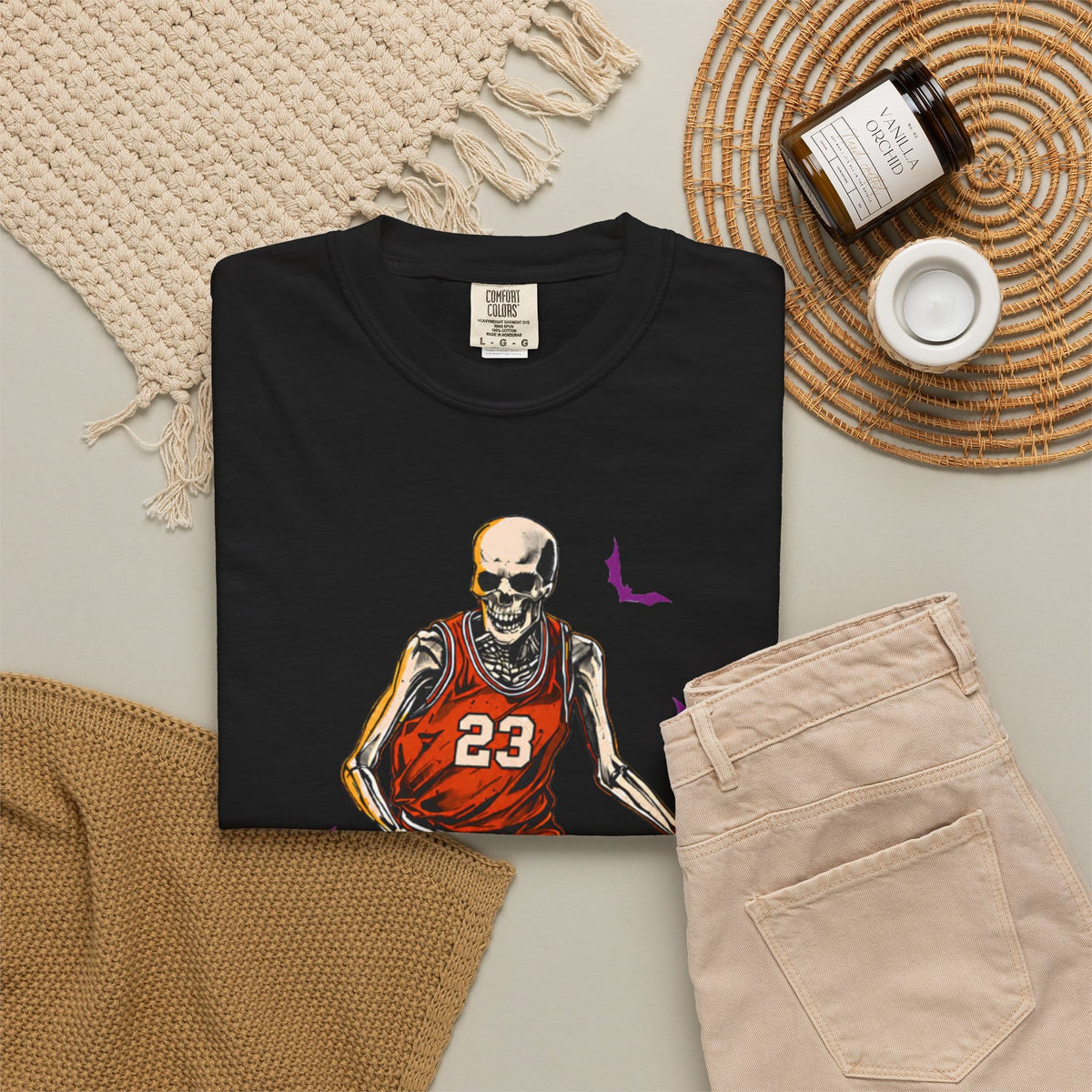 Halloween Basketball Unisex Garment-Dyed T-shirt image 3