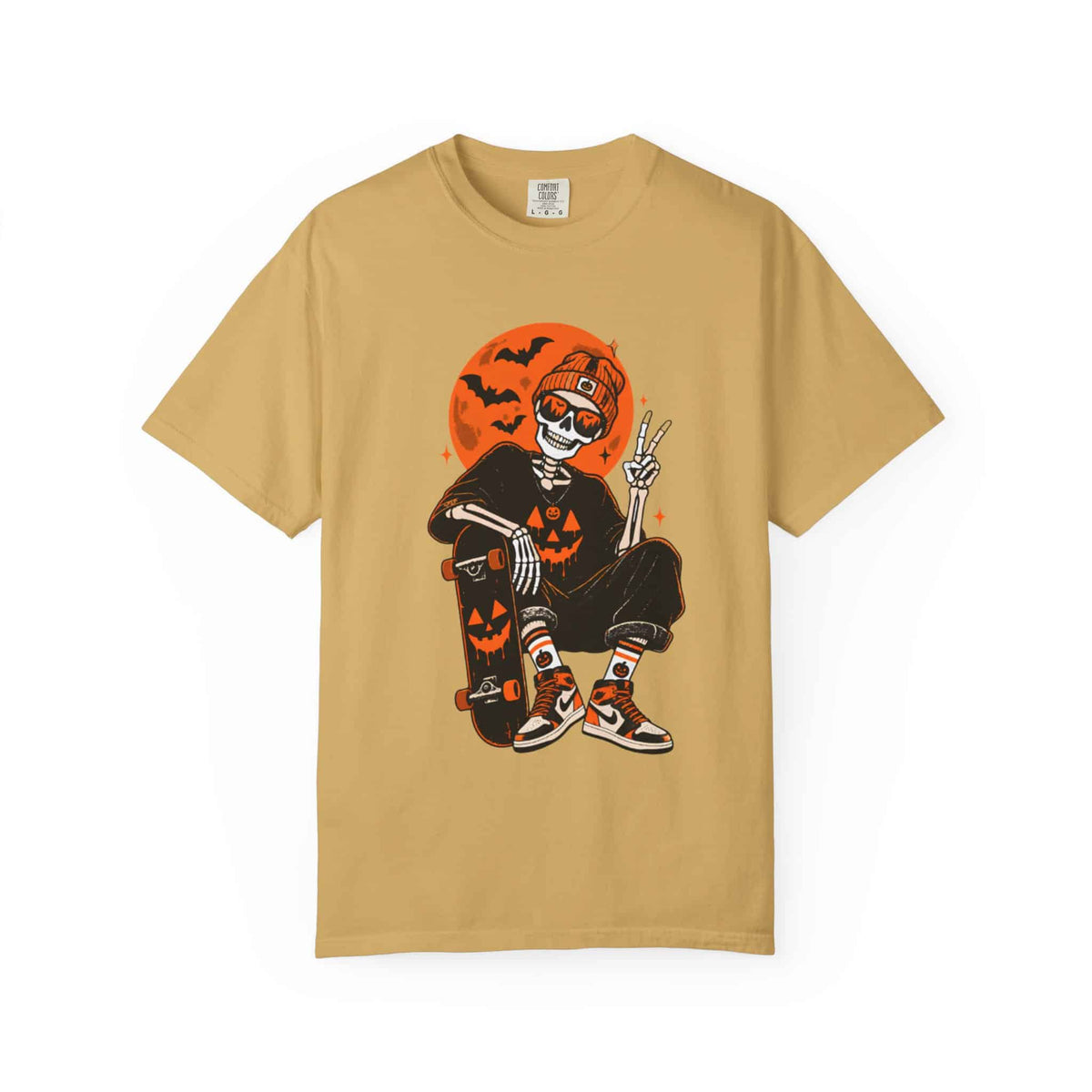 Retro Skater Skeleton Halloween Unisex Garment-Dyed T-shirt image