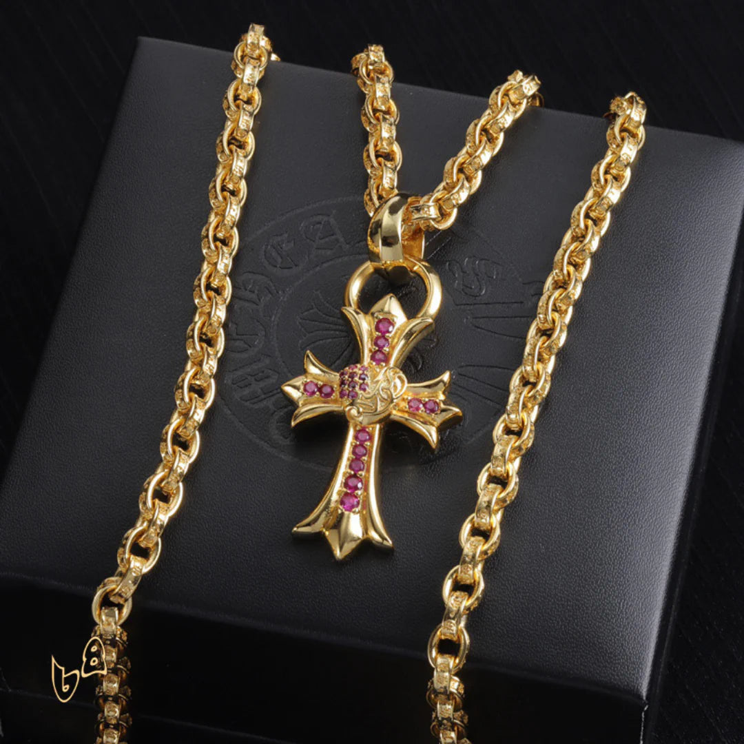 CH Cross Pendant Necklace - CH0047 - Red image