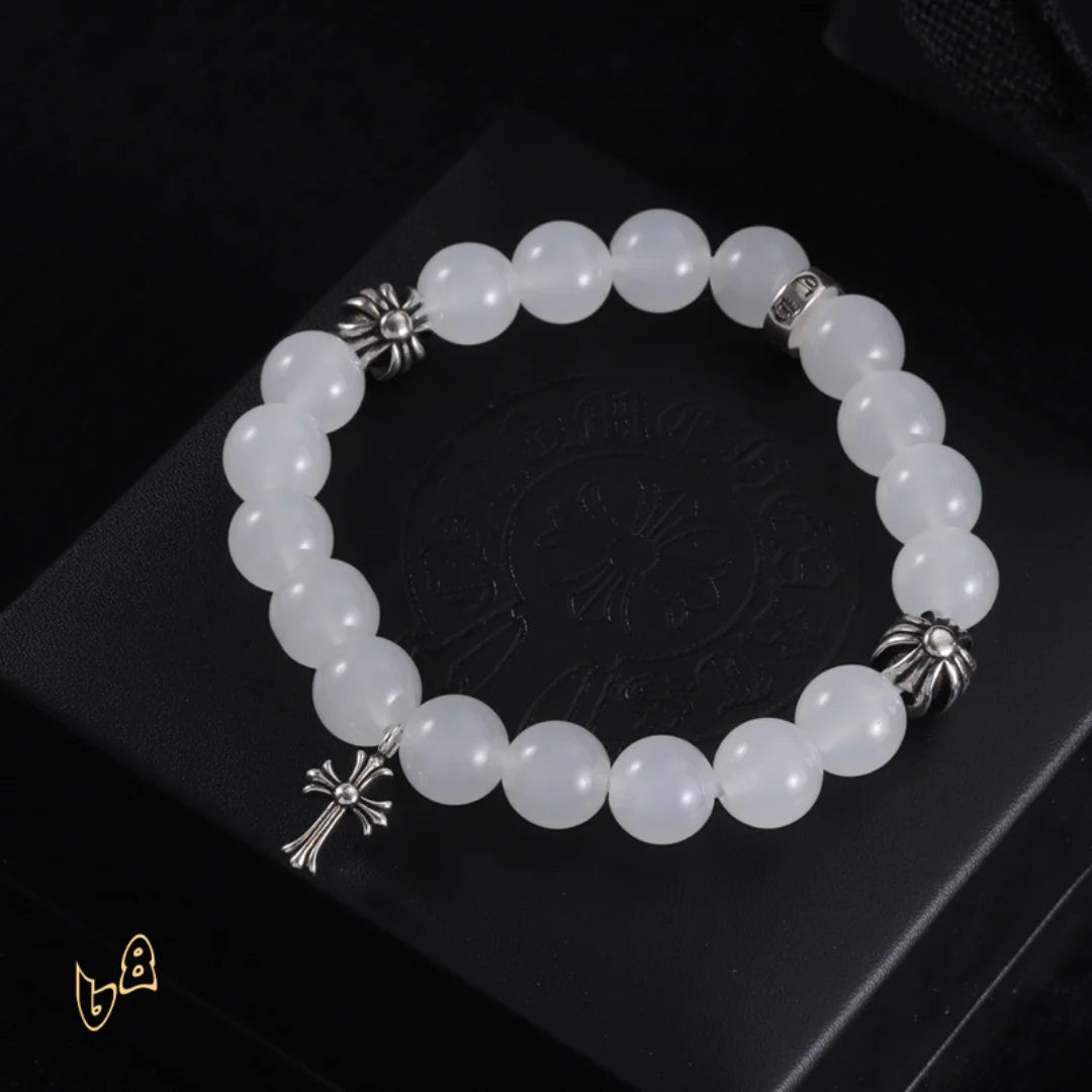 CH White Beaded Cross Bracelet - CH0078 image 1