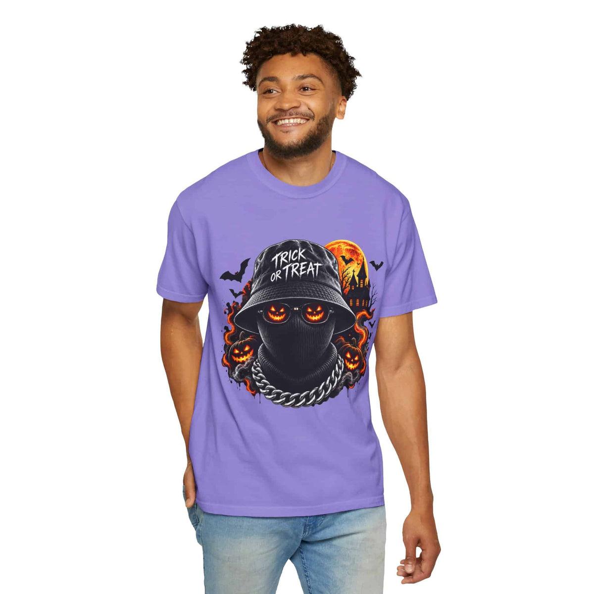 Spooky Streetwear Masked Unisex Garment-Dyed T-shirt image 47