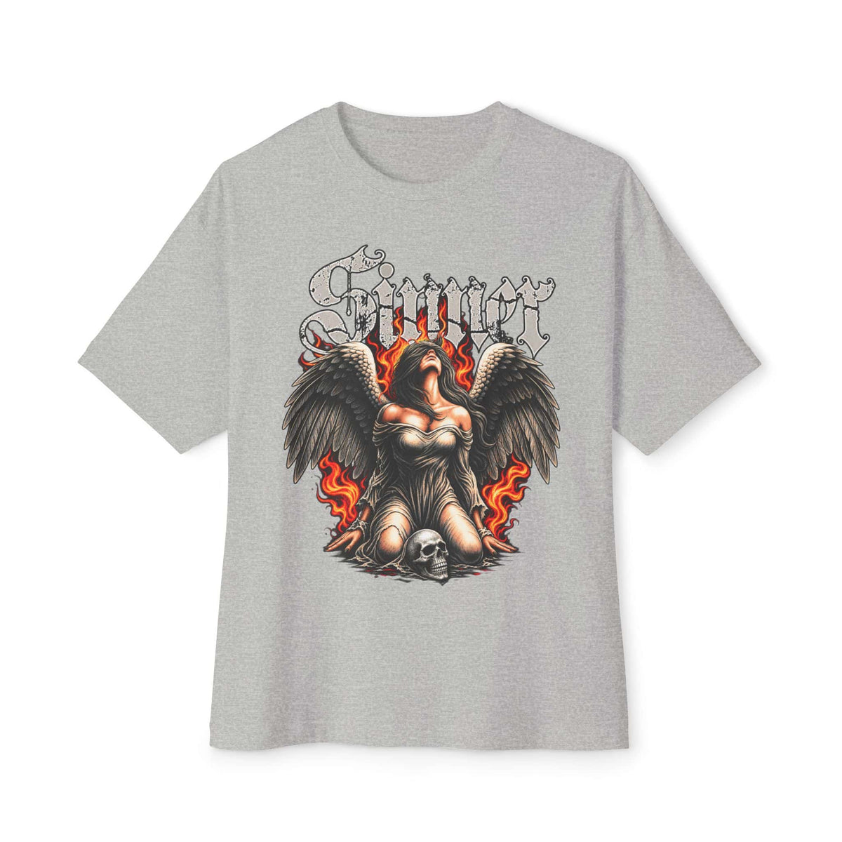 Sinner’s Flame Unisex Oversized Boxy Tee - Athletic Heather, XS image
