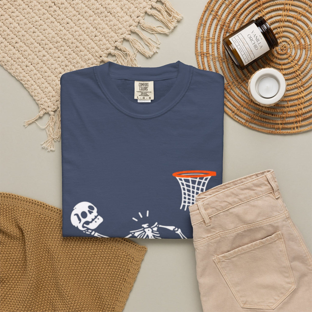 Halloween Basketball Skeleton Unisex Garment-Dyed T-shirt image 103