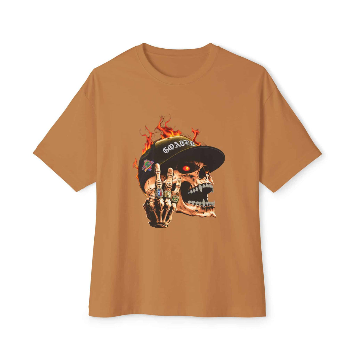 GOATED Skull Unisex Oversized Boxy Tee - Toast, M image