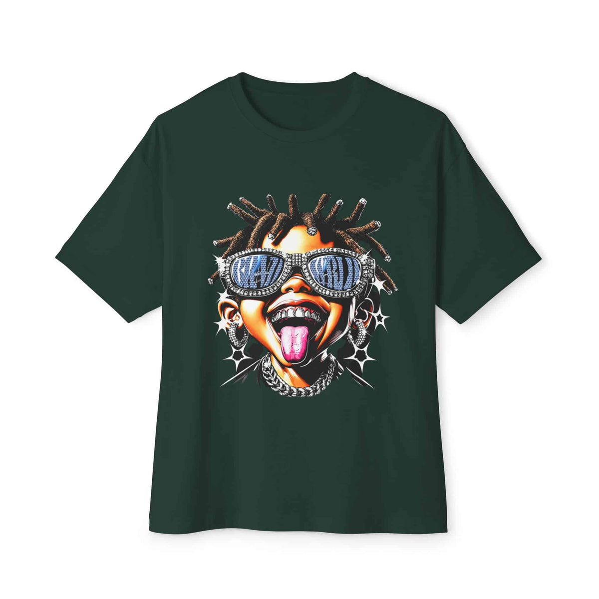 Diamond Drip Unisex Oversized Boxy Tee - Forest, XS image