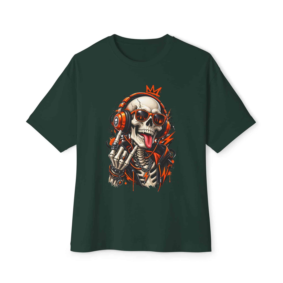 Neon Skull DJ Unisex Oversized Boxy Tee - Forest, XL image