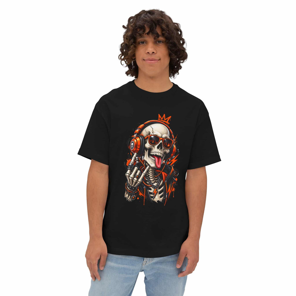 Neon Skull DJ Unisex Oversized Boxy Tee image 5