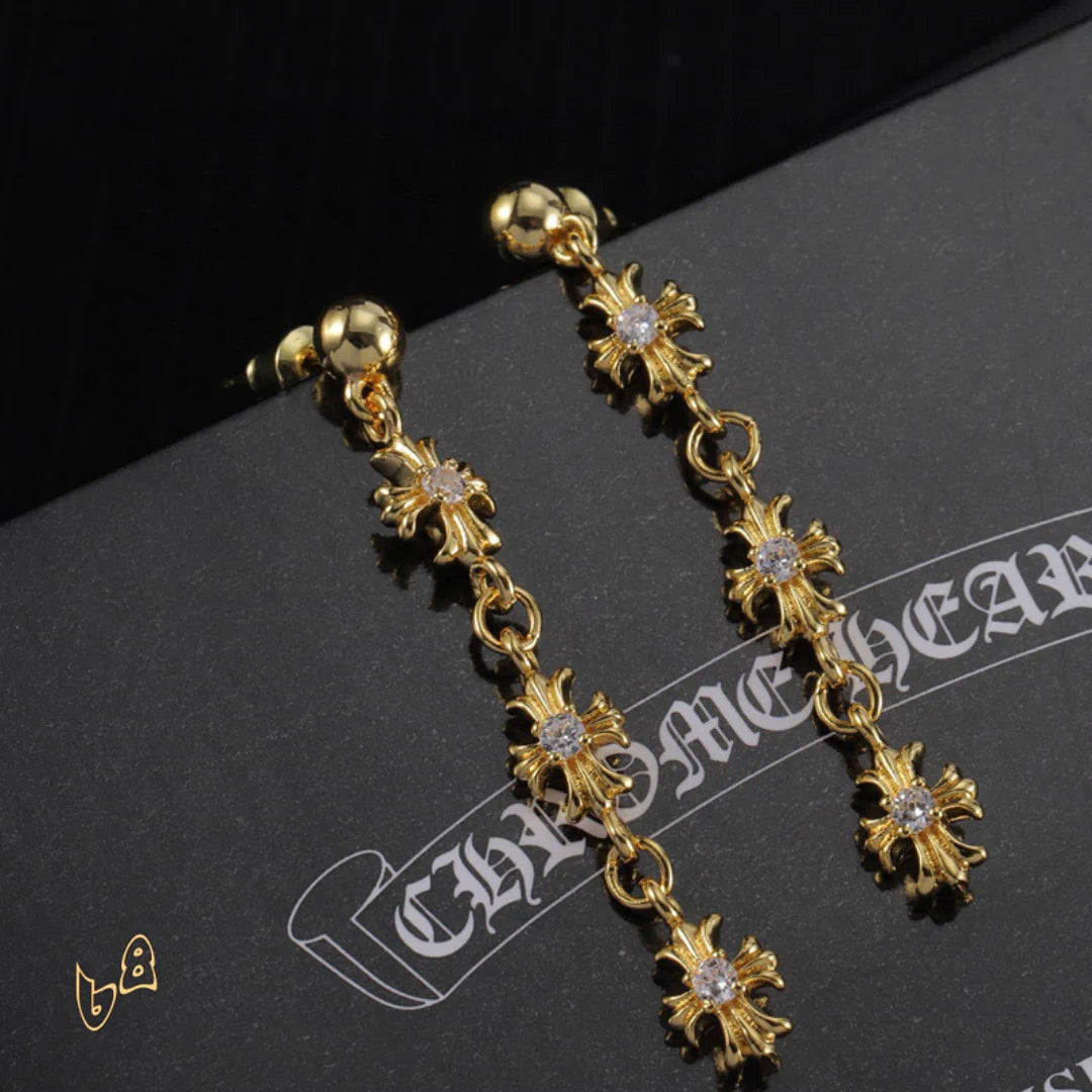 CH Cross Flower Charm Earrings - CH0159 - gold image