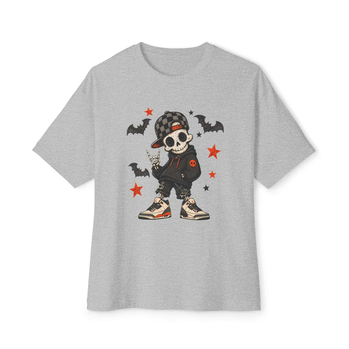 Boy Skeleton Halloween Unisex Oversized Boxy Tee - Athletic Heather, 3XL image