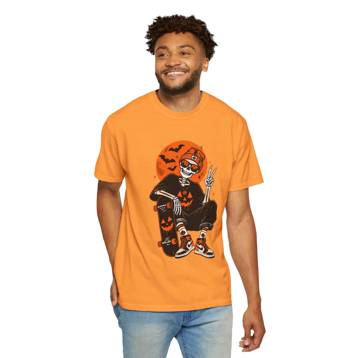 Retro Skater Skeleton Halloween Unisex Garment-Dyed T-shirt image 41