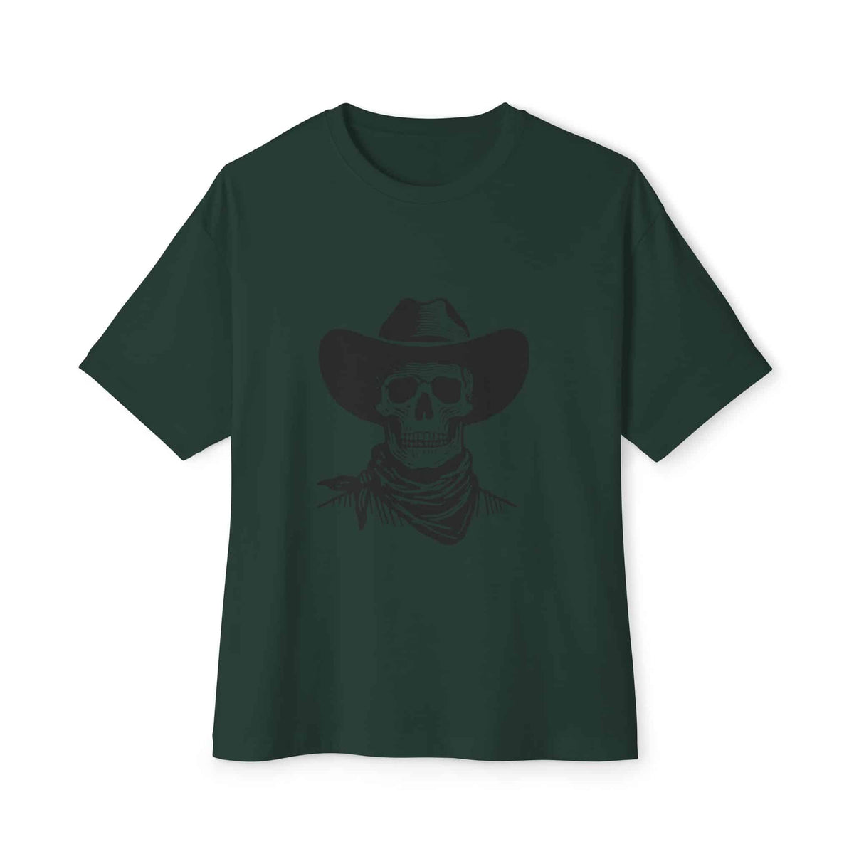 Outlaw Skull Unisex Oversized Boxy Tee - Forest, 3XL image