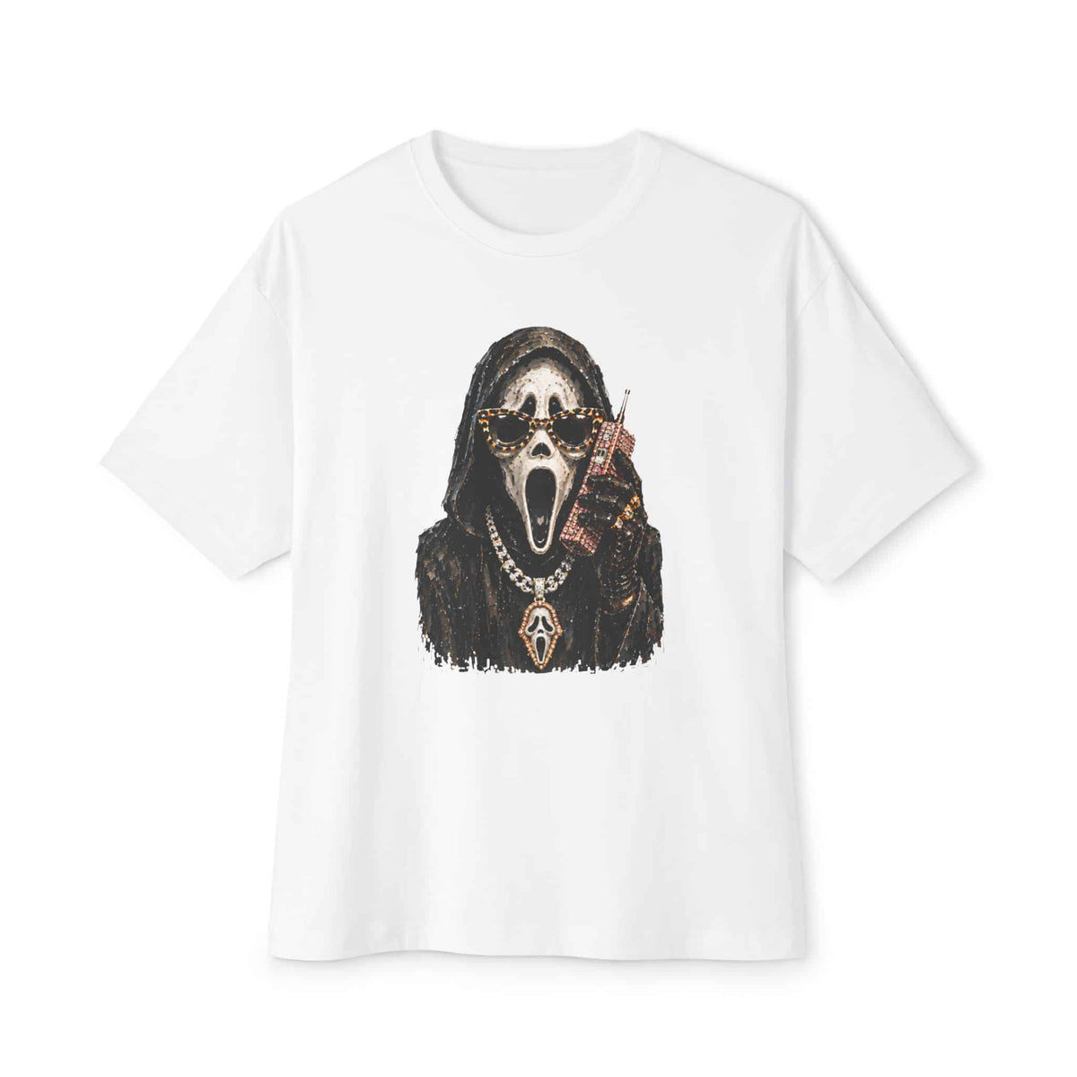 Halloween Ghostface Unisex Oversized Boxy Tee - White, XS image