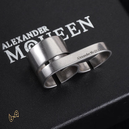 McQueen Double Logo-Engraved Antiqued Ring - MCQ0013 - Gold image
