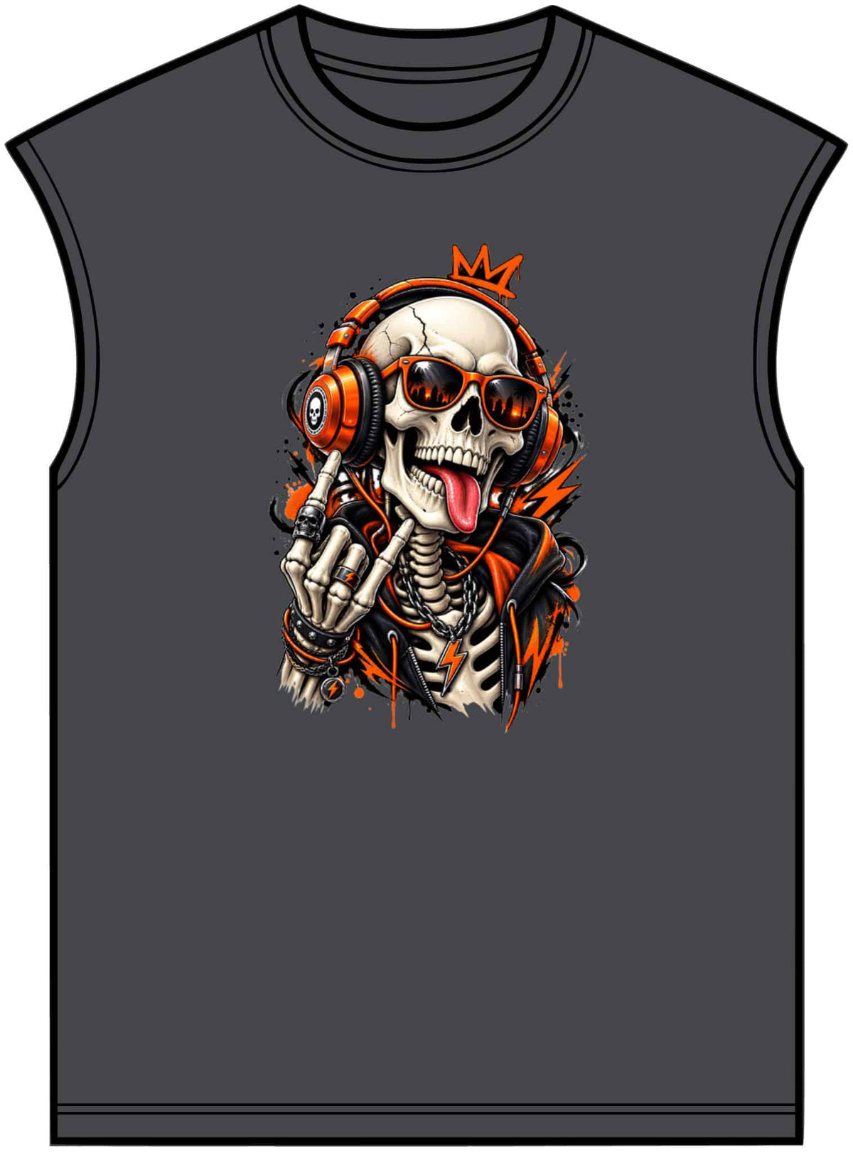 Neon Skull DJ Unisex Garment-Dyed Muscle Tee image