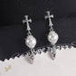 CH Cross Pearl Dangle Earrings - CH0167 image 1