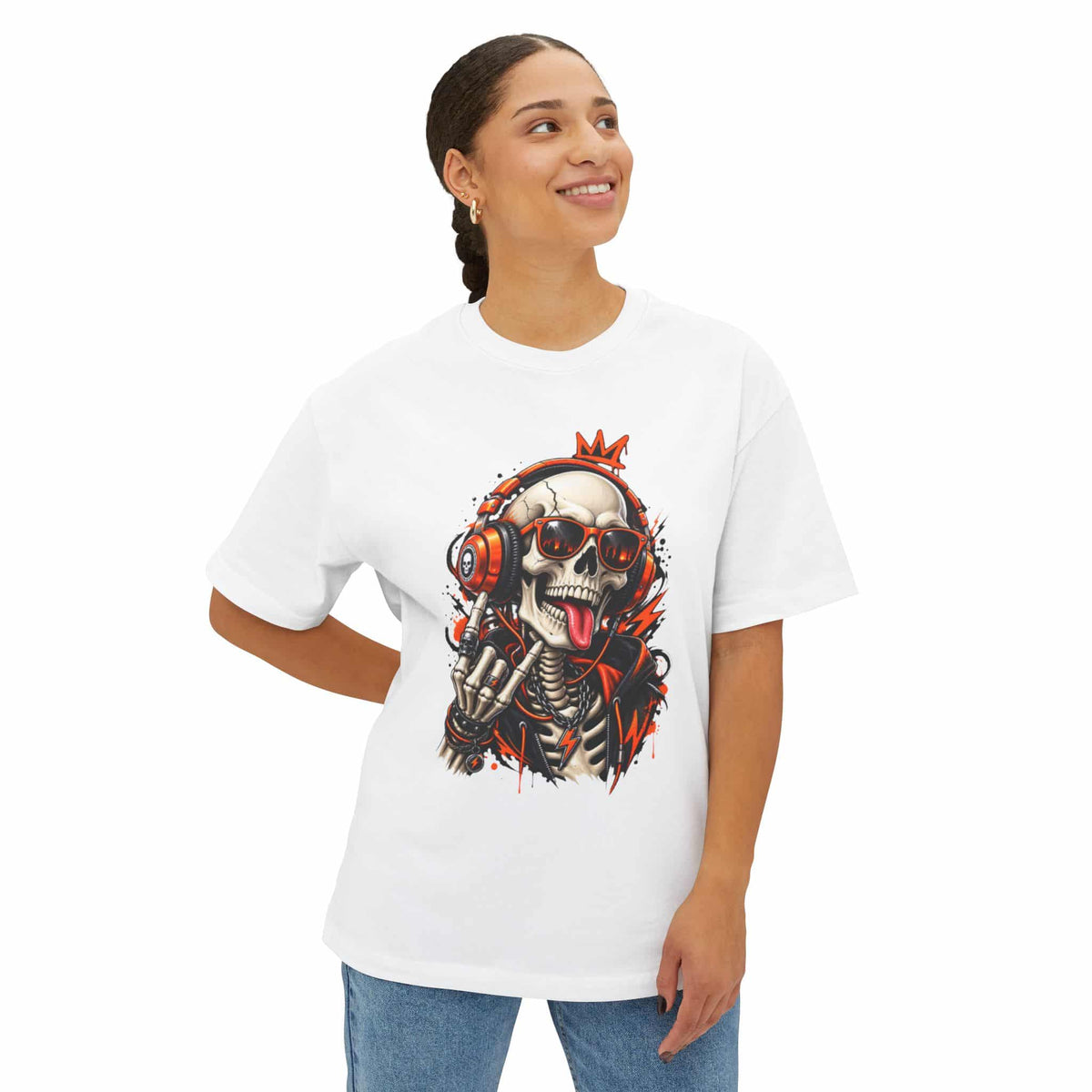 Neon Skull DJ Unisex Oversized Boxy Tee image 10