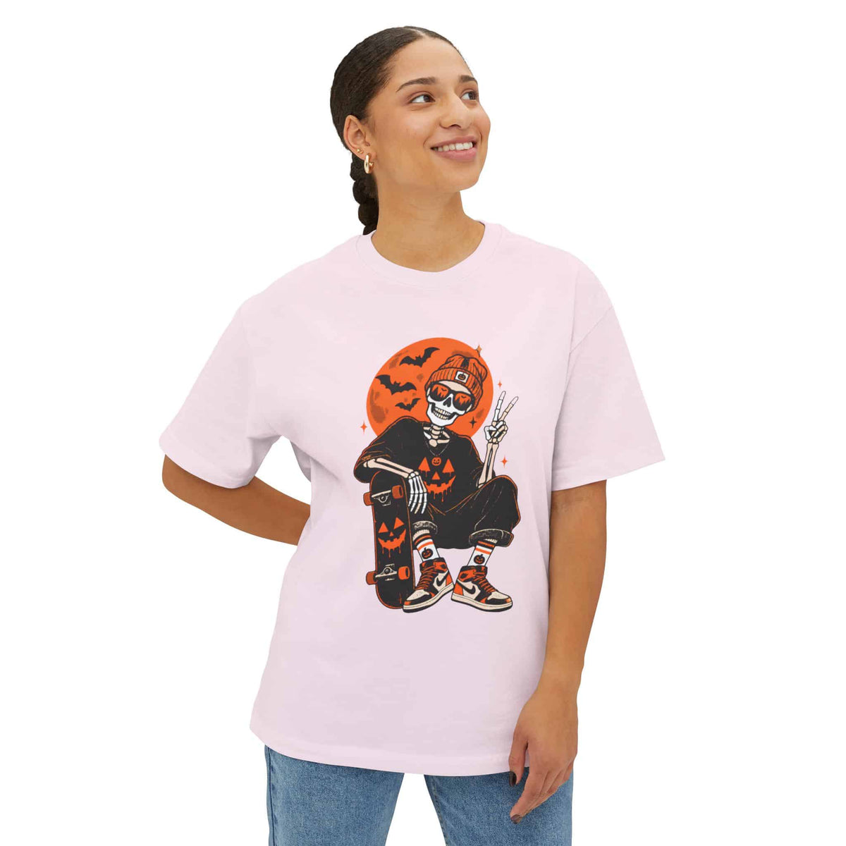 Retro Skater Skeleton Halloween Unisex Oversized Boxy Tee image 7