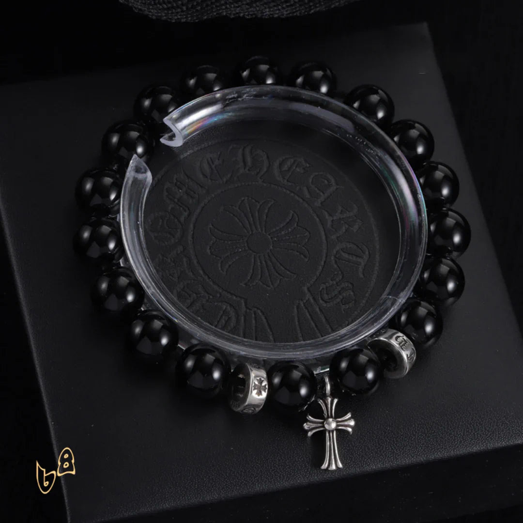 CH Beaded Cross Flower Bracelet - CH0074 - Black image