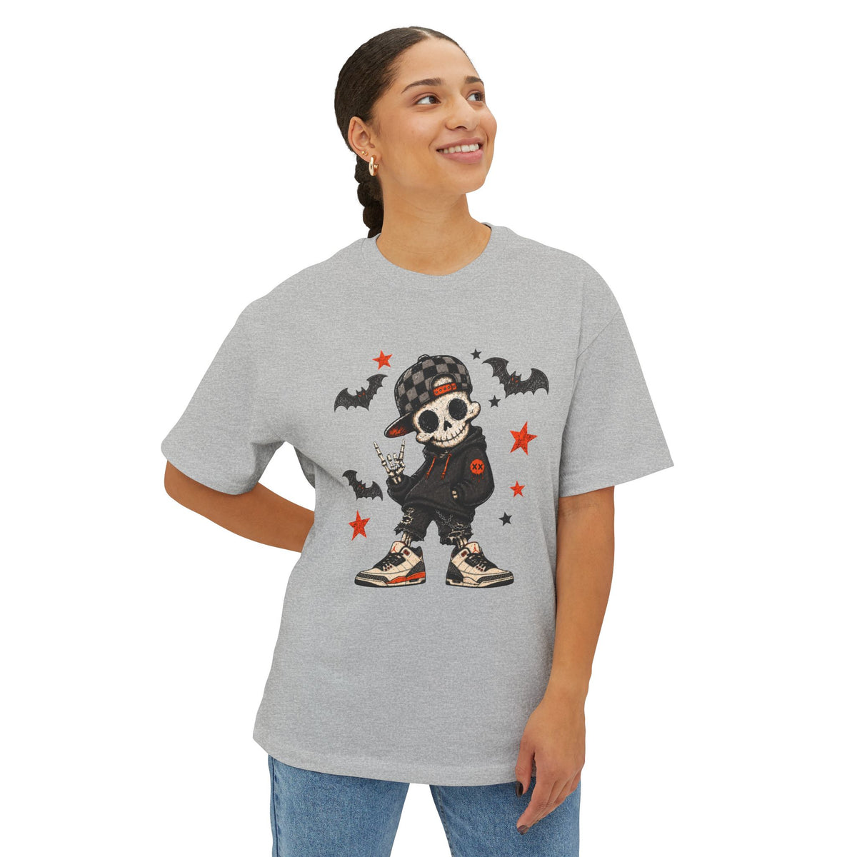 Boy Skeleton Halloween Unisex Oversized Boxy Tee image 23
