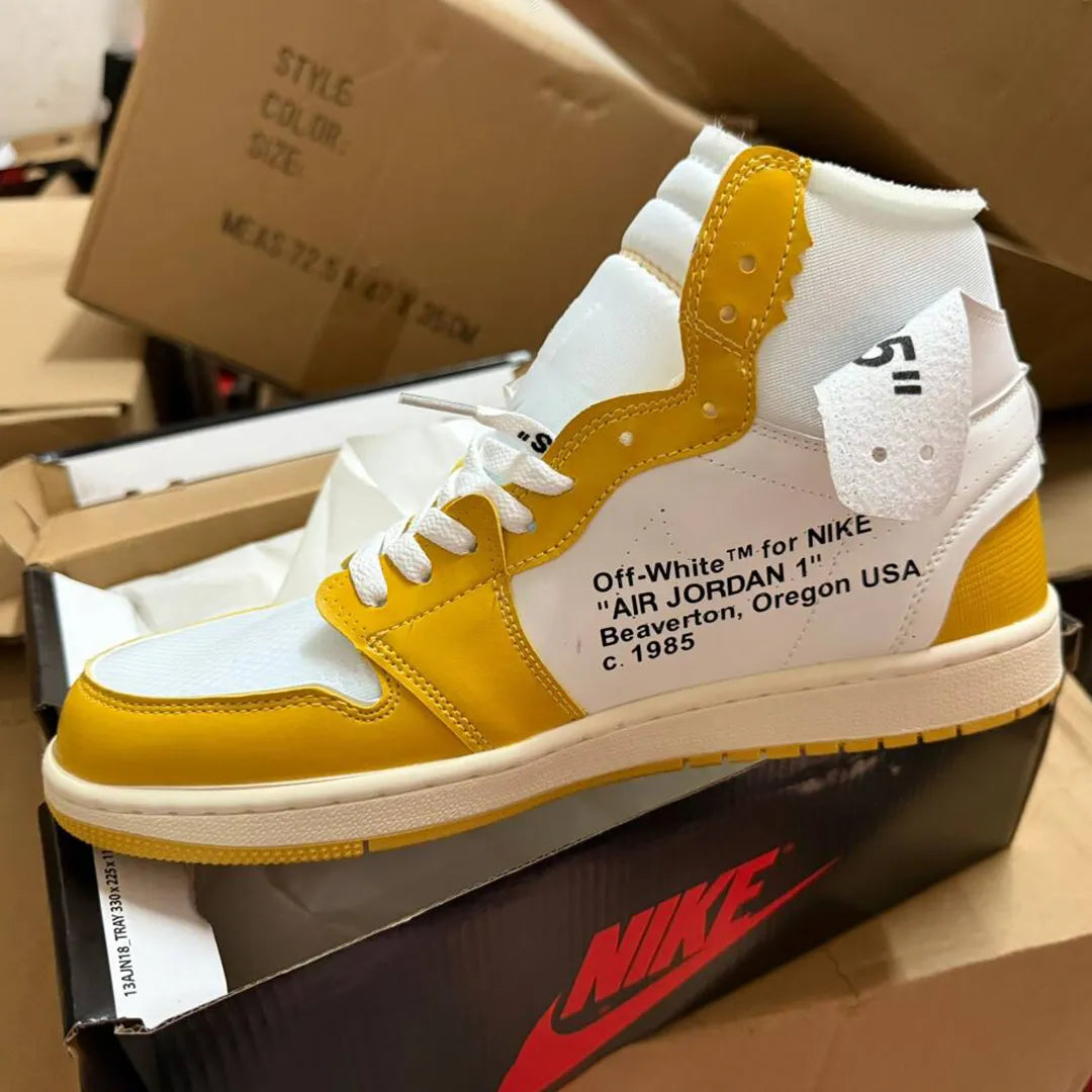 OW x AJ 1 High OG Canary Shoes Sneakers - nk0004117 image 5