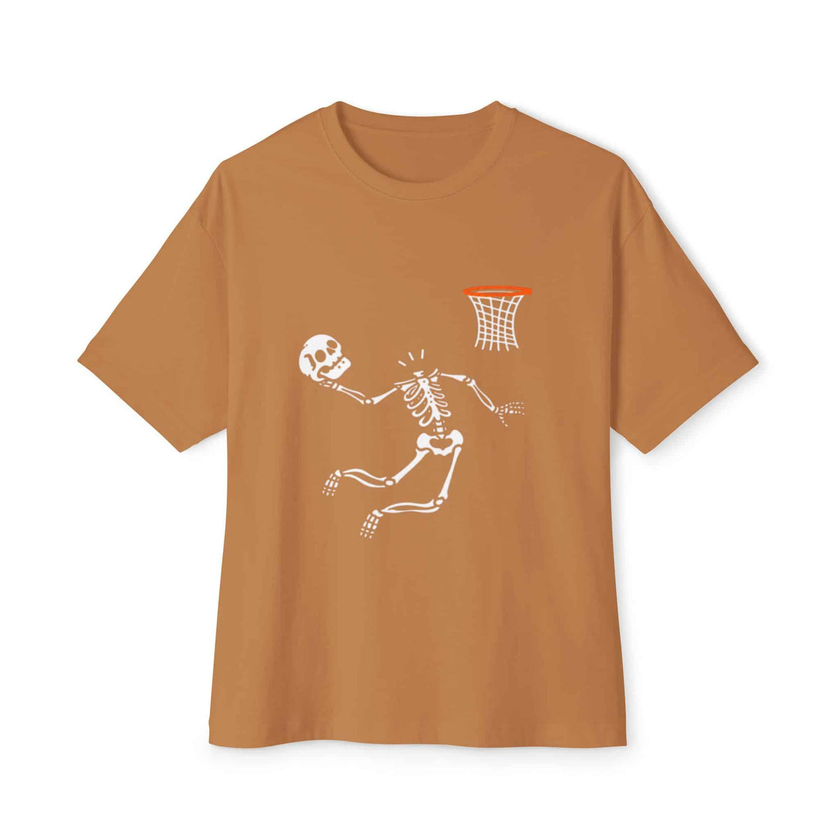 Halloween Basketball Skeleton Unisex Oversized Boxy Tee - Toast, L image
