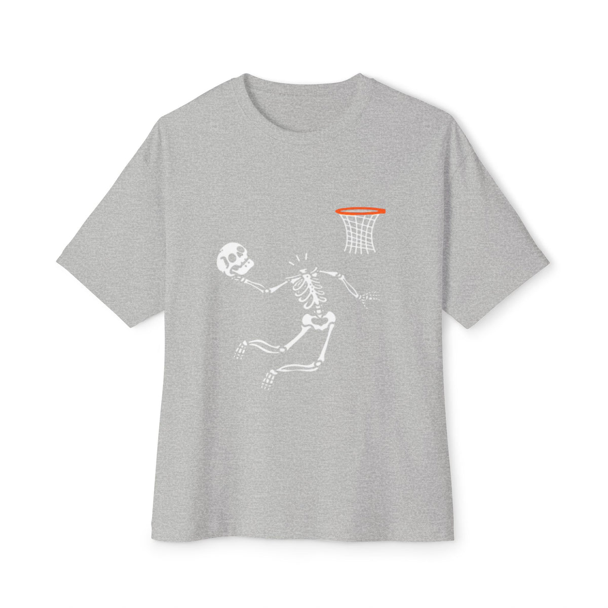Halloween Basketball Skeleton Unisex Oversized Boxy Tee - Athletic Heather, L image