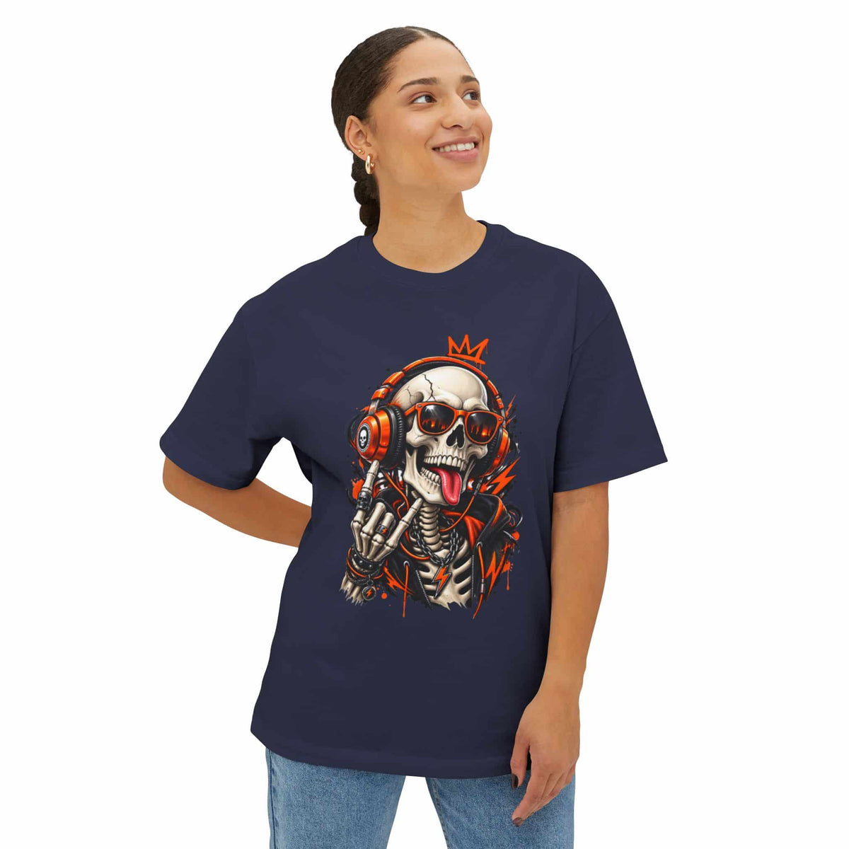 Neon Skull DJ Unisex Oversized Boxy Tee image 55