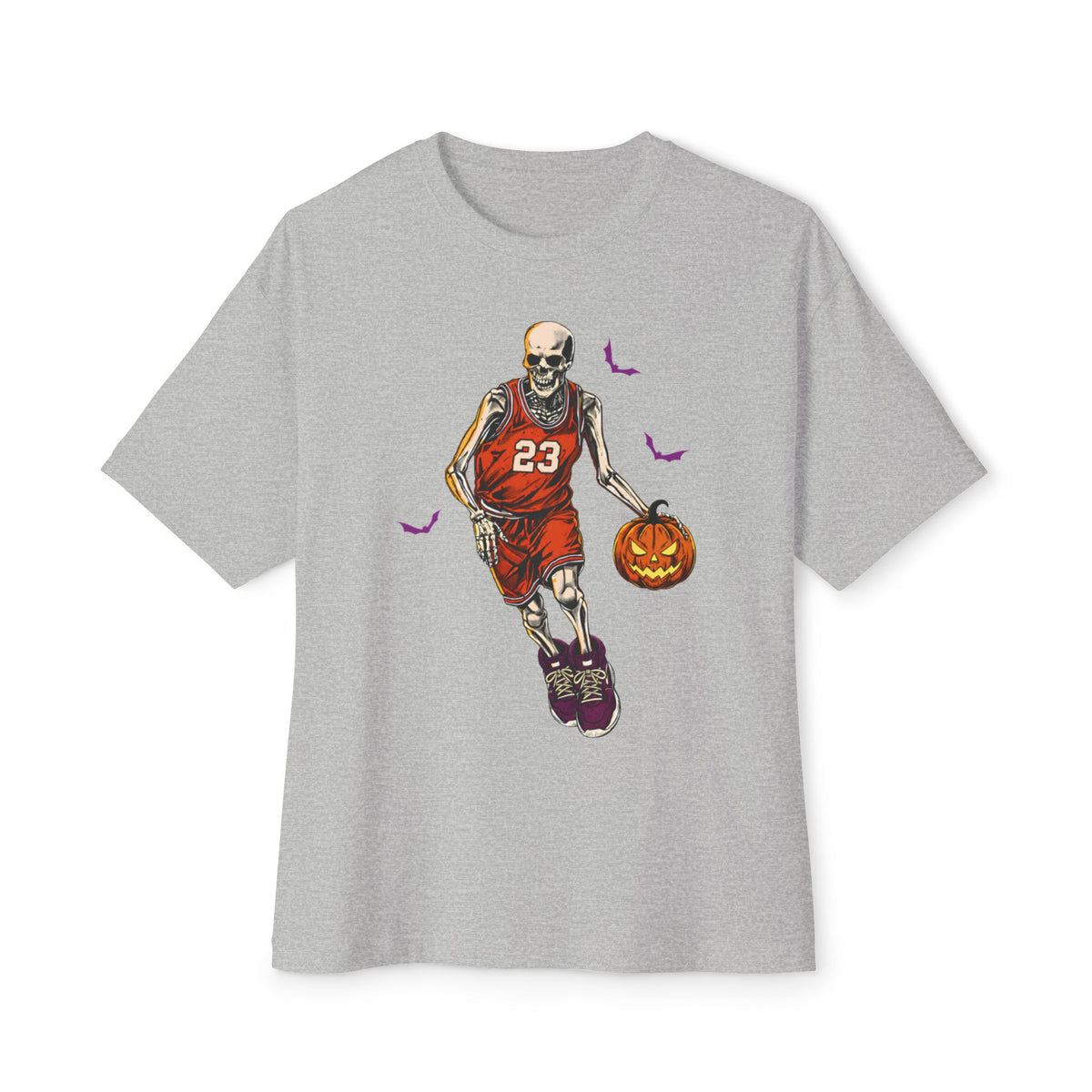 Halloween Basketball Unisex Oversized Boxy Tee - Athletic Heather, L image