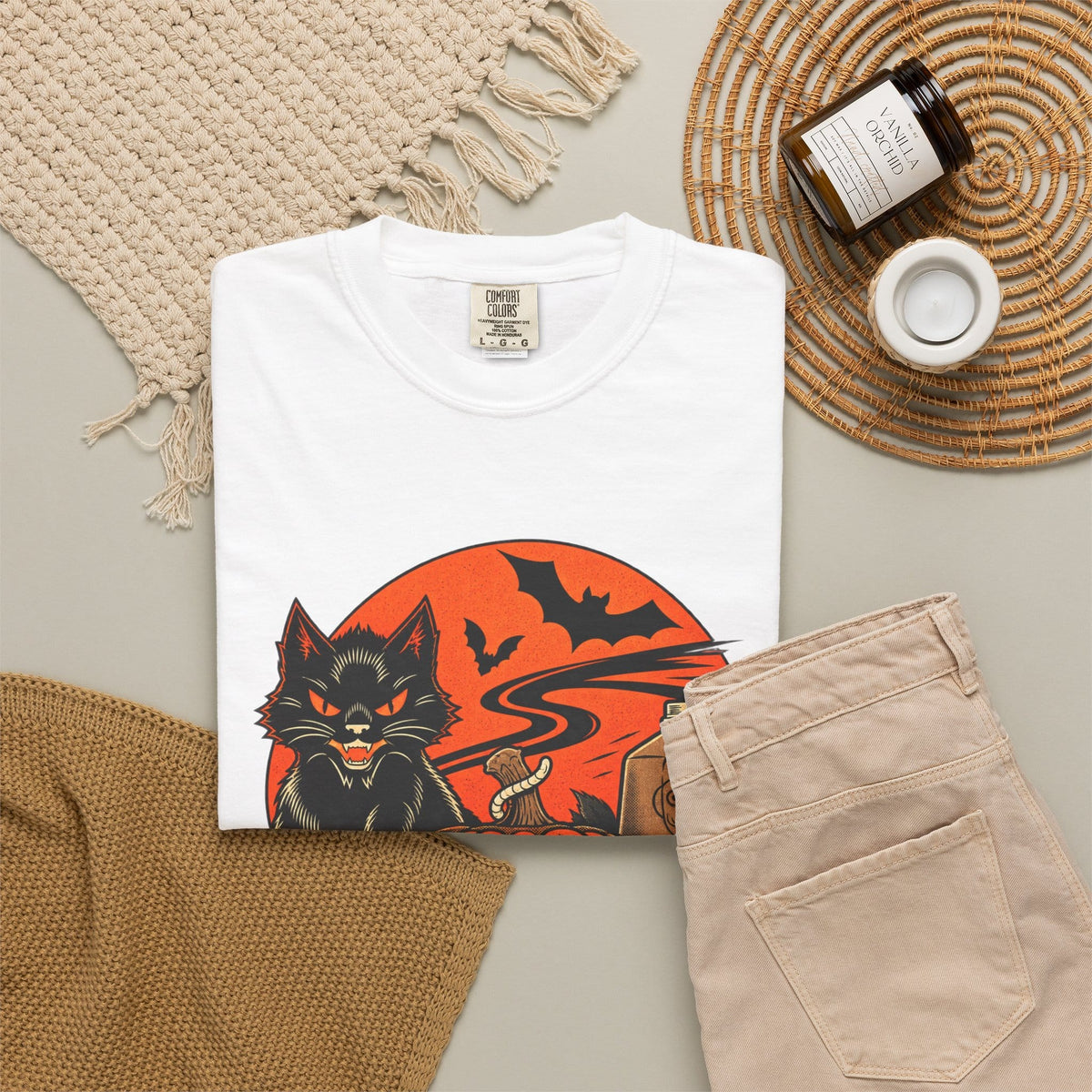 Midnight Cat Unisex Garment-Dyed T-shirt image 3