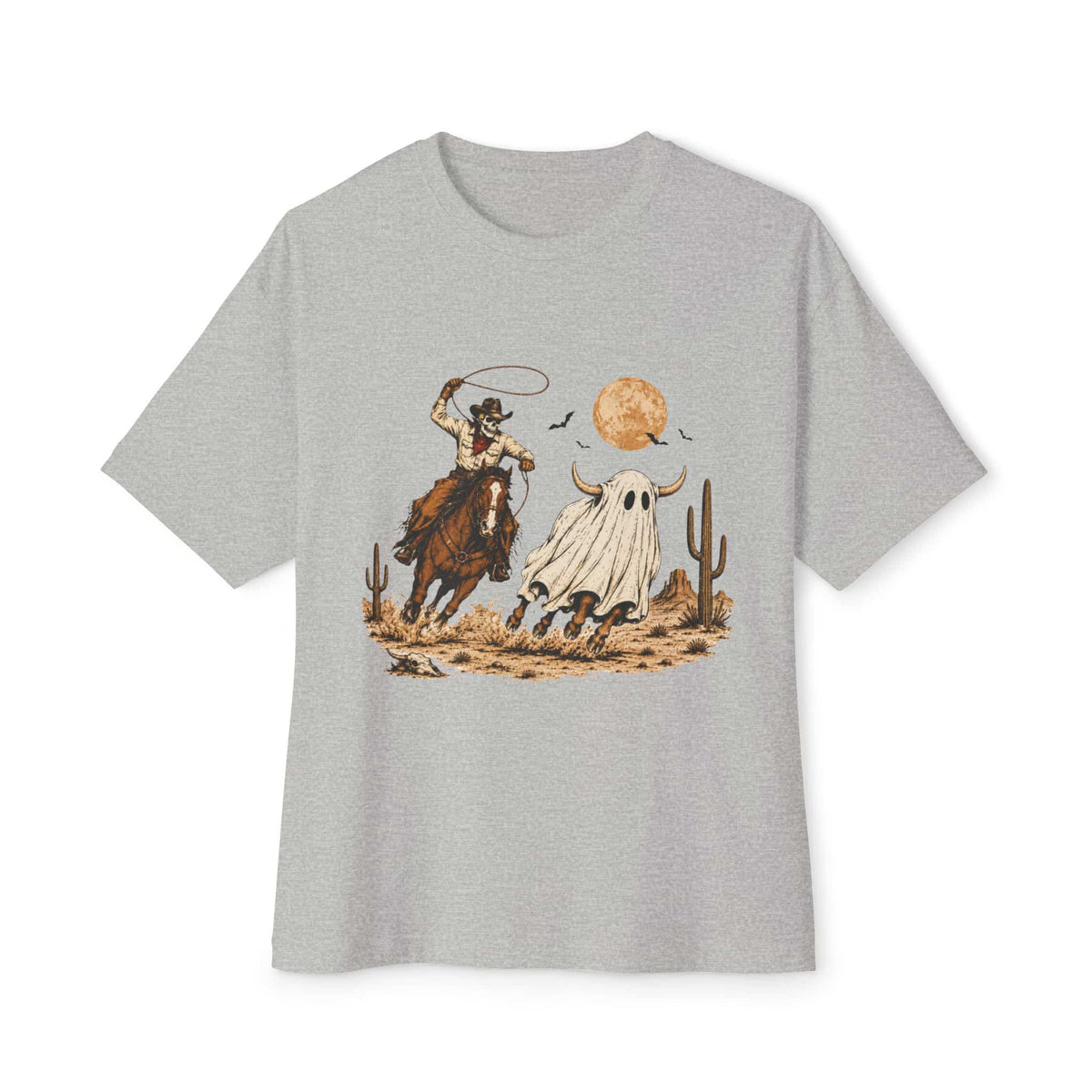 Halloween Cowboy Unisex Oversized Boxy Tee - Athletic Heather, XS image
