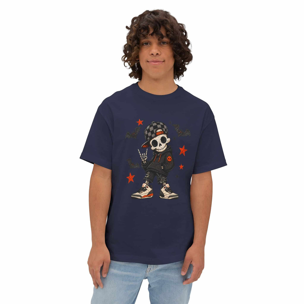 Boy Skeleton Halloween Unisex Oversized Boxy Tee image 29