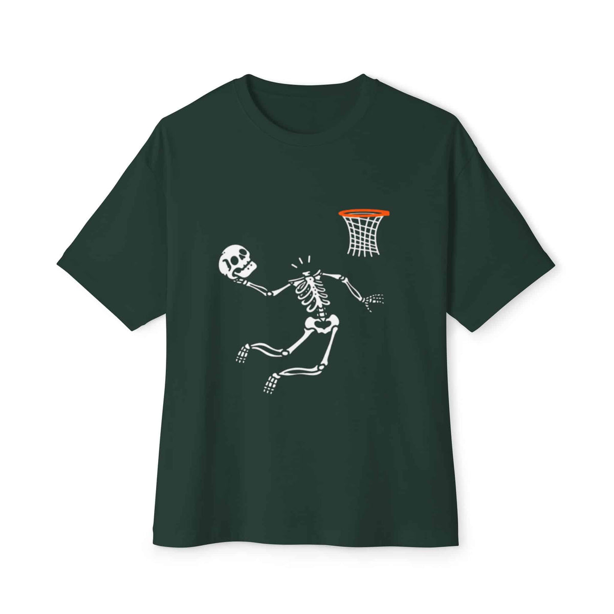 Halloween Basketball Skeleton Unisex Oversized Boxy Tee - Forest, 2XL image