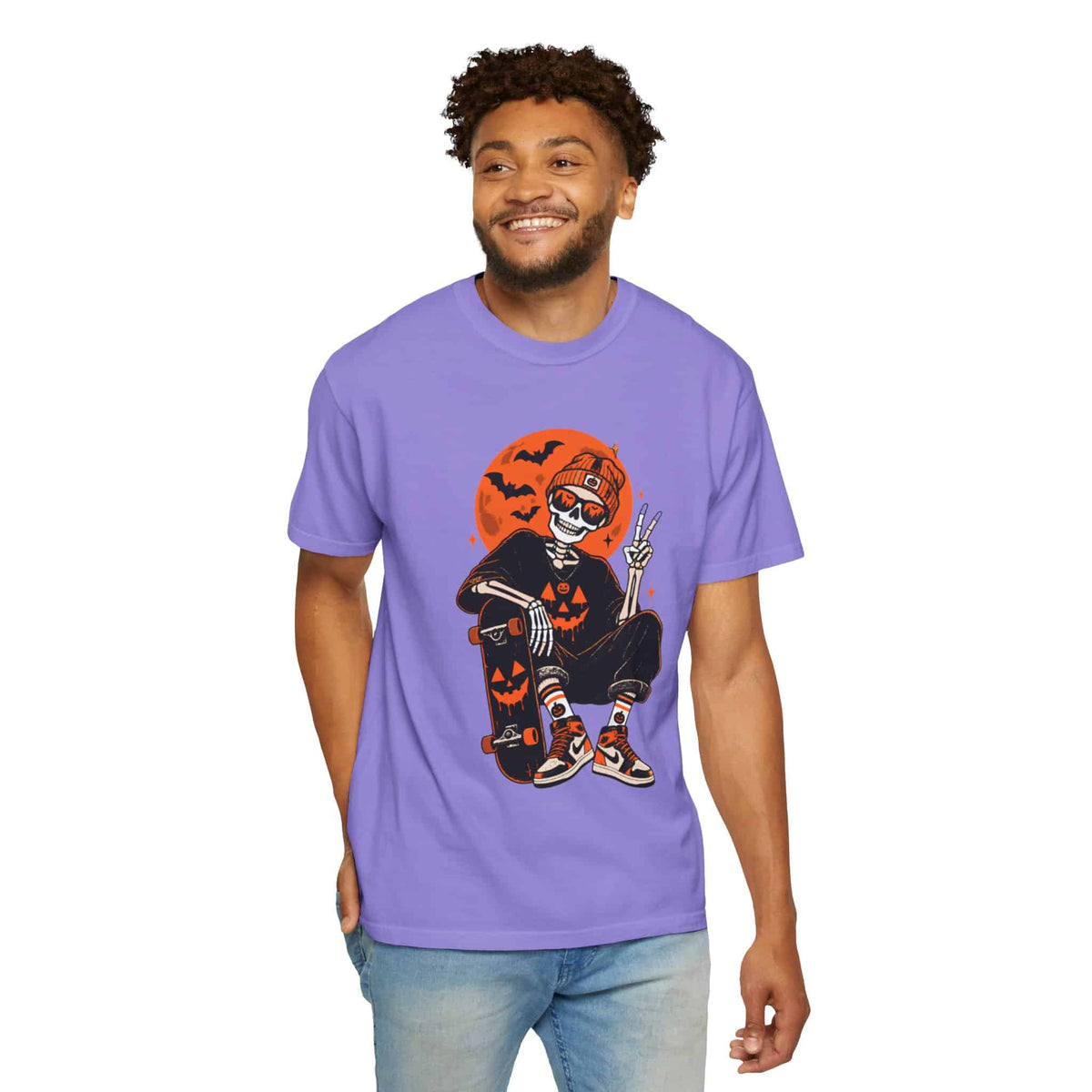 Retro Skater Skeleton Halloween Unisex Garment-Dyed T-shirt image 47