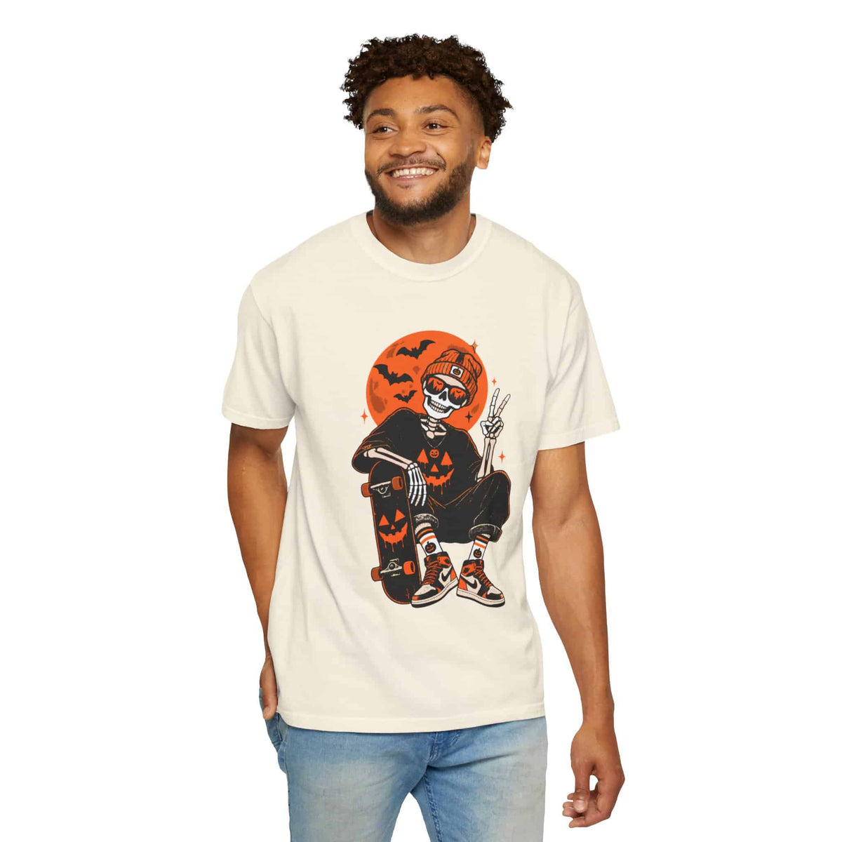 Retro Skater Skeleton Halloween Unisex Garment-Dyed T-shirt image 17