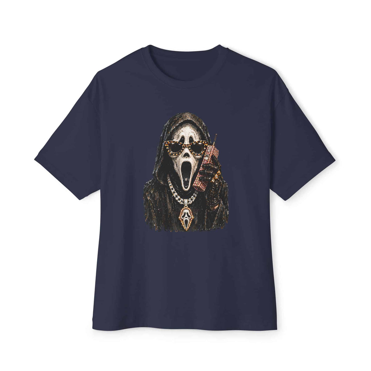 Halloween Ghostface Unisex Oversized Boxy Tee - Navy, 2XL image