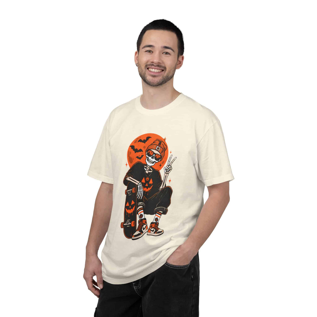Retro Skater Skeleton Halloween Unisex Garment-Dyed T-shirt image 16