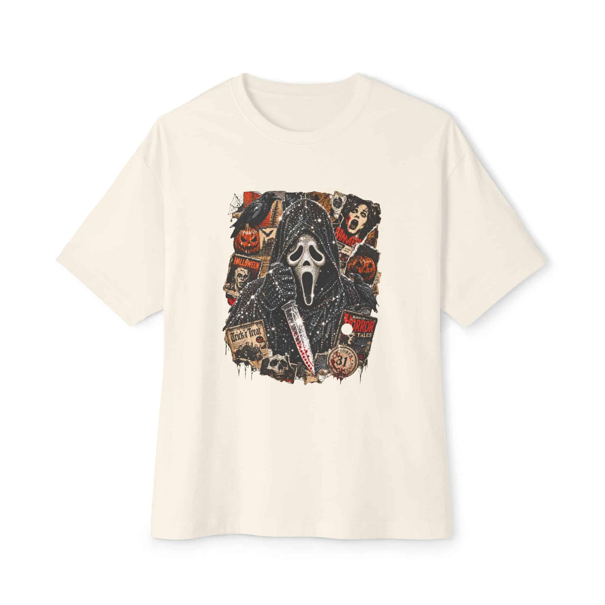 Halloween Horror Unisex Oversized Boxy Tee - Natural, 3XL image