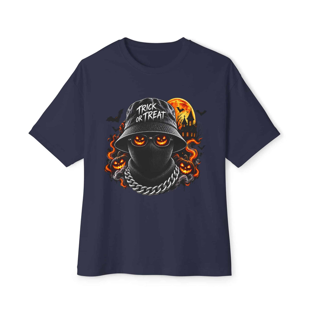 Spooky Streetwear Masked Unisex Oversized Boxy Tee - Navy, L image