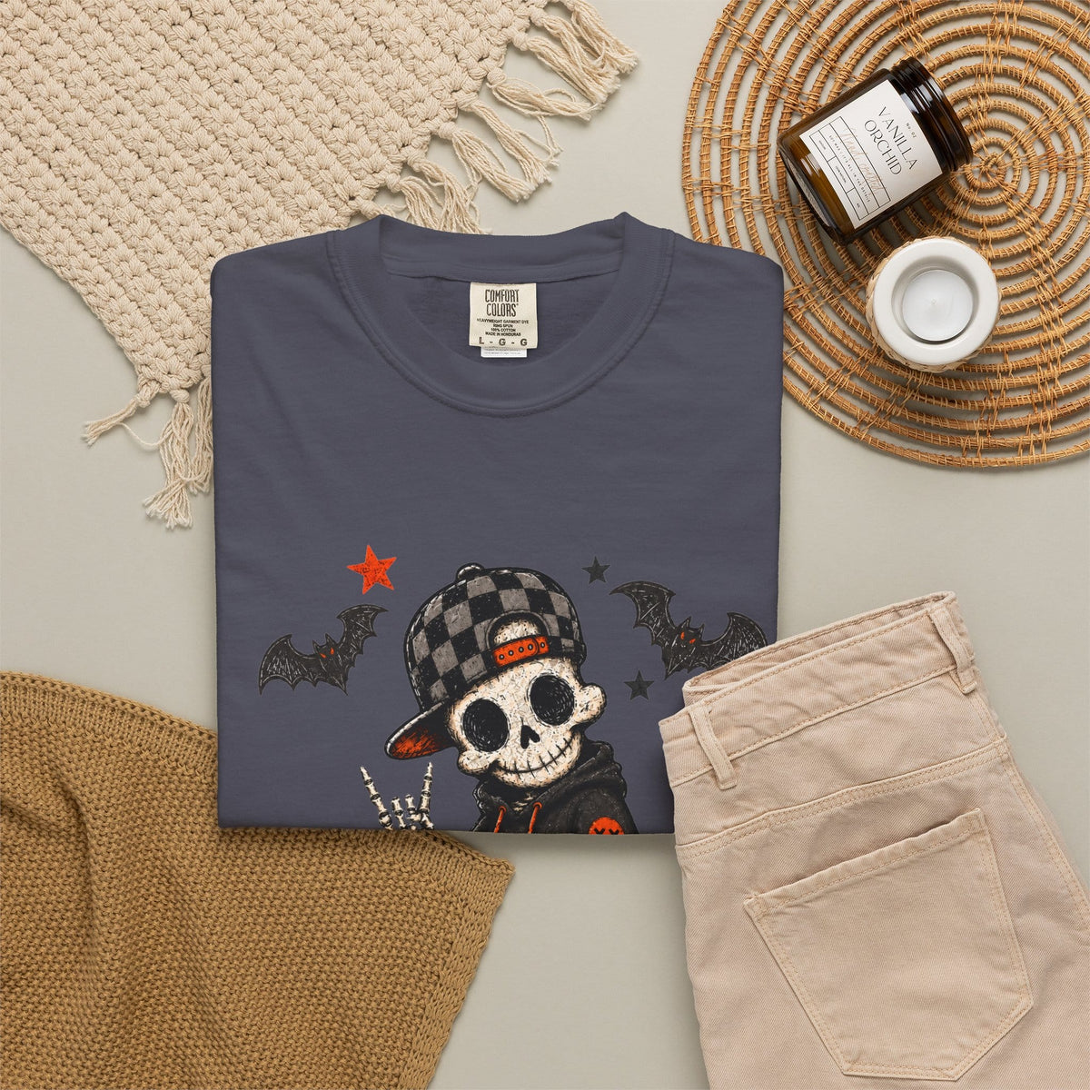 Boy Skeleton Halloween Unisex Garment-Dyed T-shirt image 94