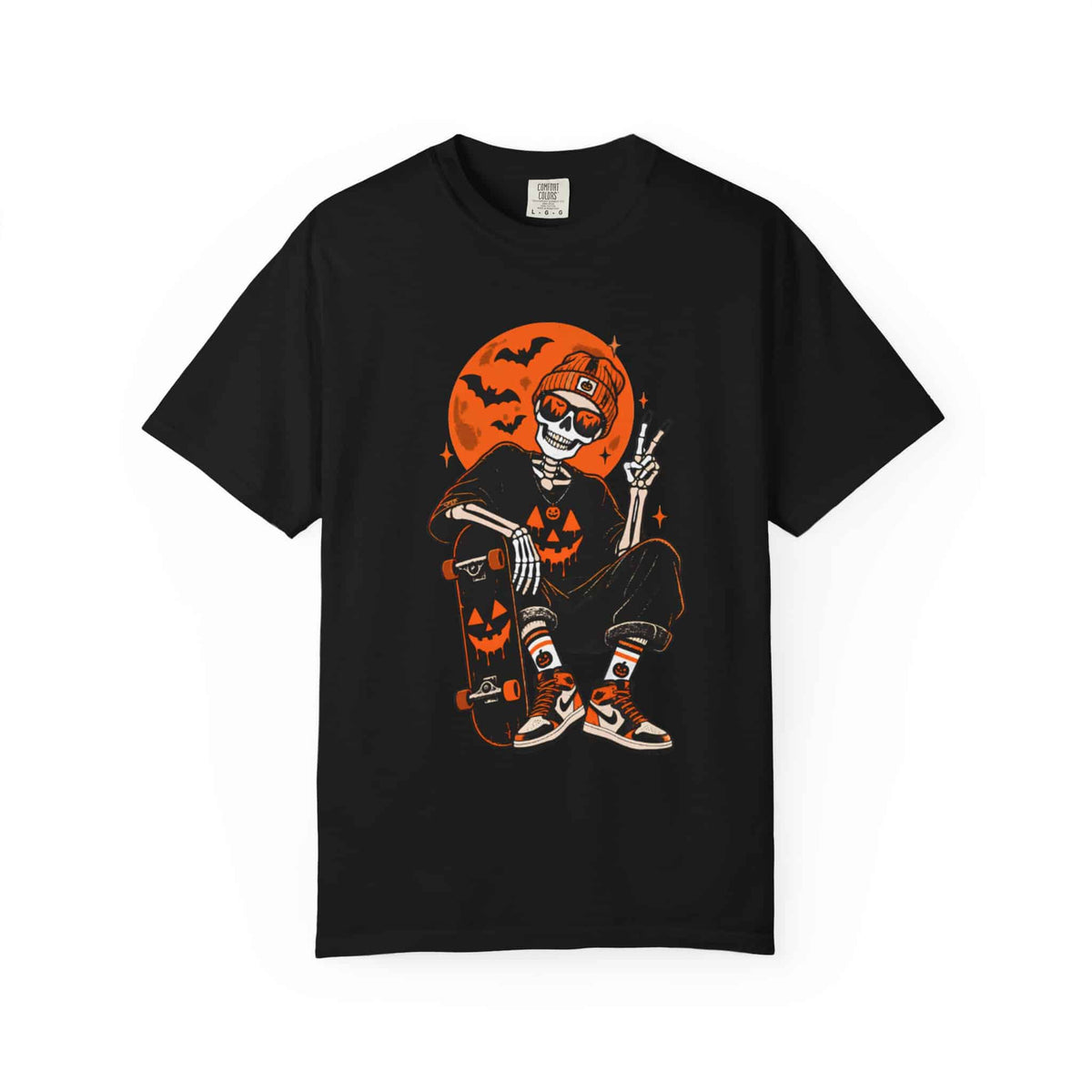Retro Skater Skeleton Halloween Unisex Garment-Dyed T-shirt image