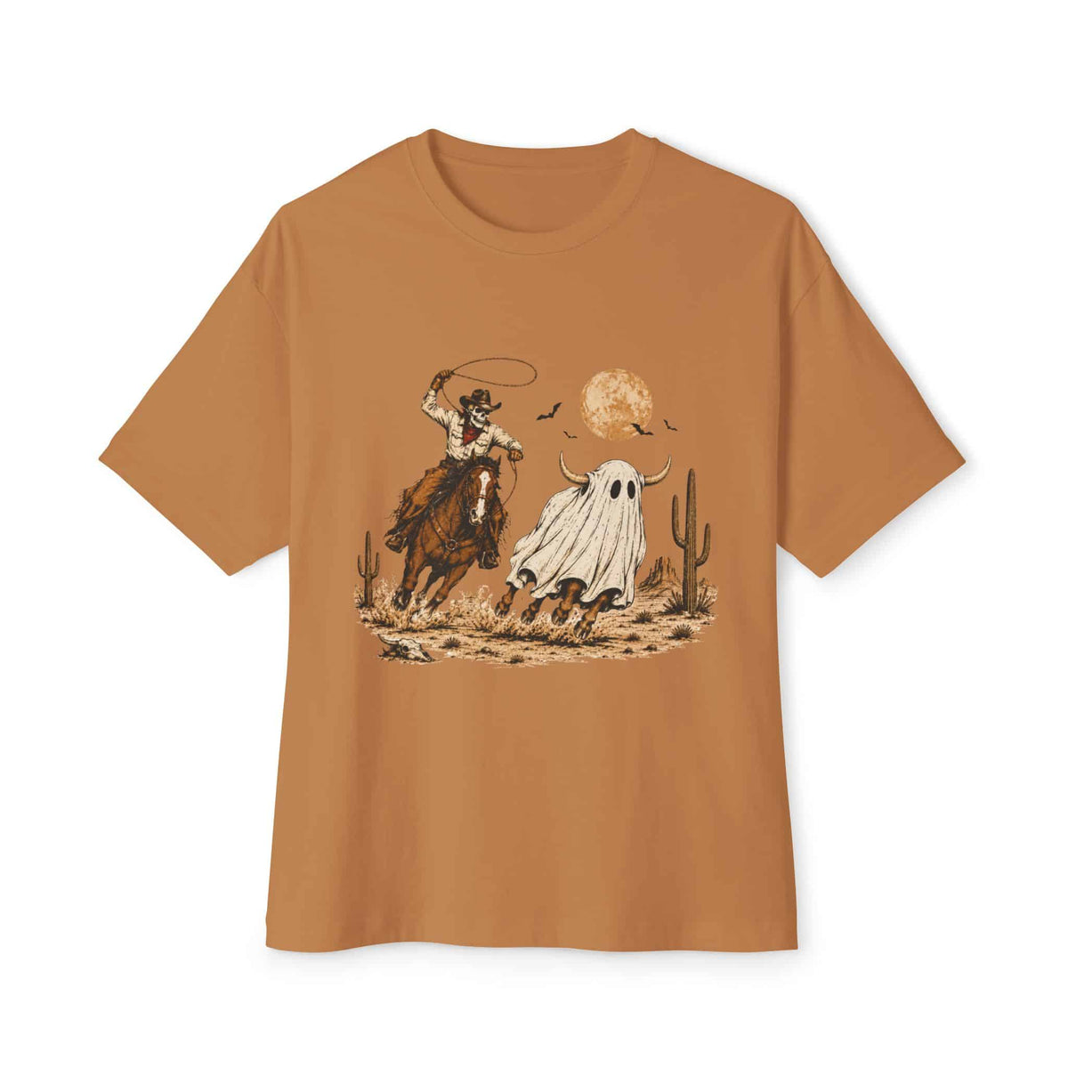 Halloween Cowboy Unisex Oversized Boxy Tee - Toast, XL image