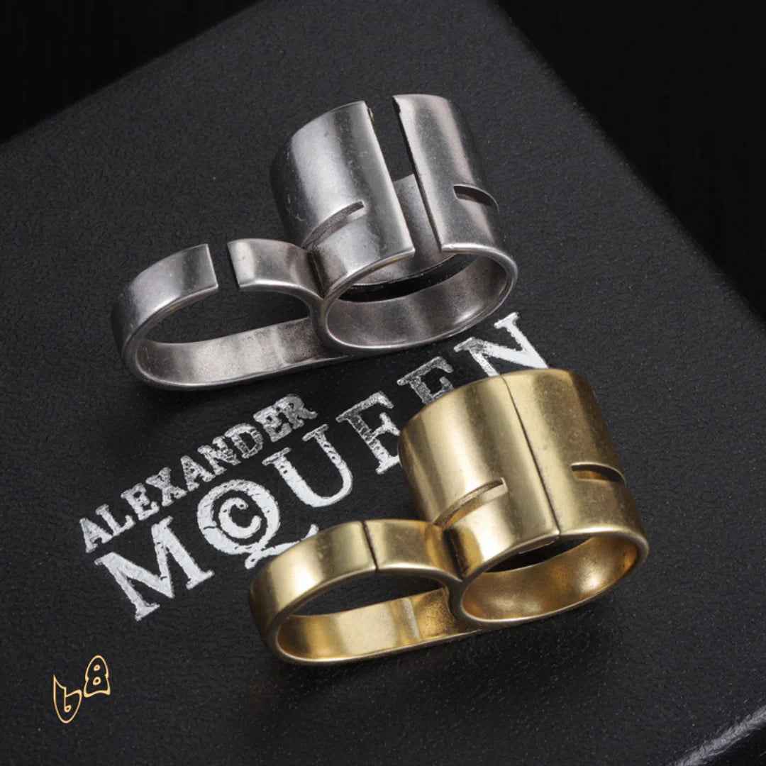 McQueen Double Logo-Engraved Antiqued Ring - MCQ0013 image 5